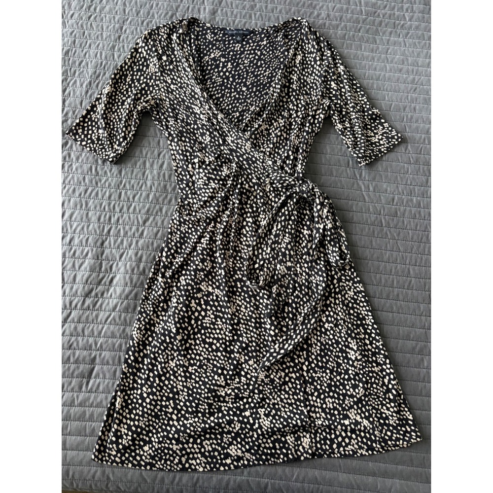 Banana Republic Silk Cotton Wrap Dress Black White Abstract Dot Print Small